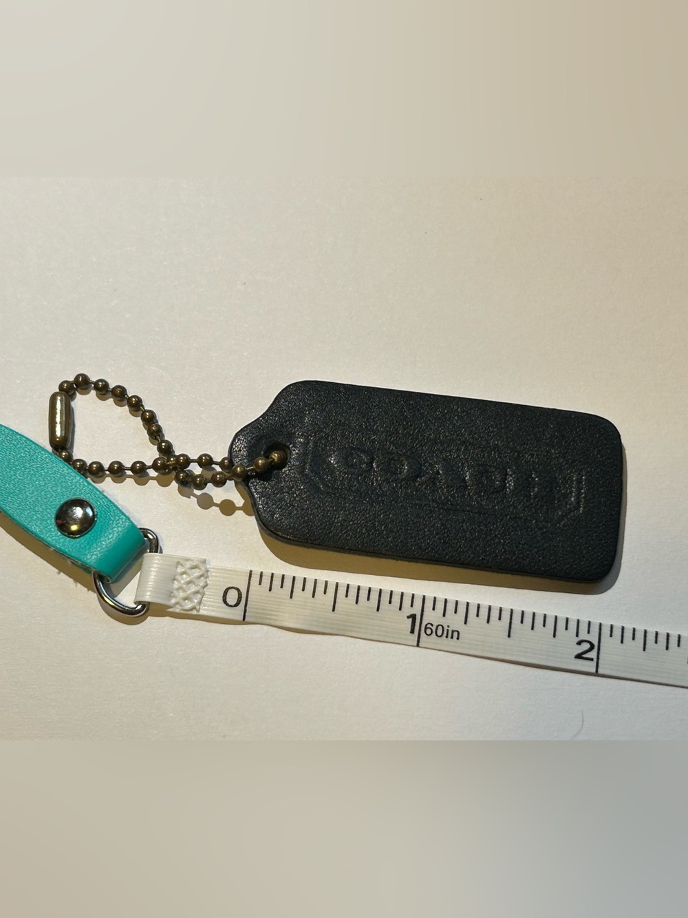 Coach Black Leather Logo Hangtag with Brass Ball Chain - Picture 2 of 2